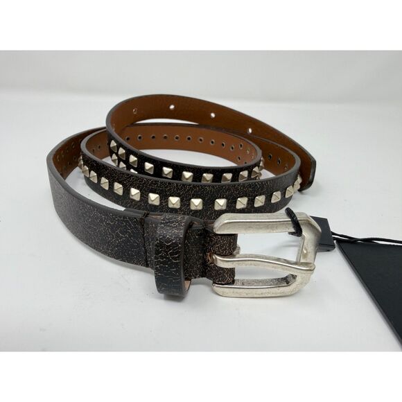 NEW The Kooples Women\'s Thin Cracked Brown Leather Studded Belt Size 2 (S/M) main image 6